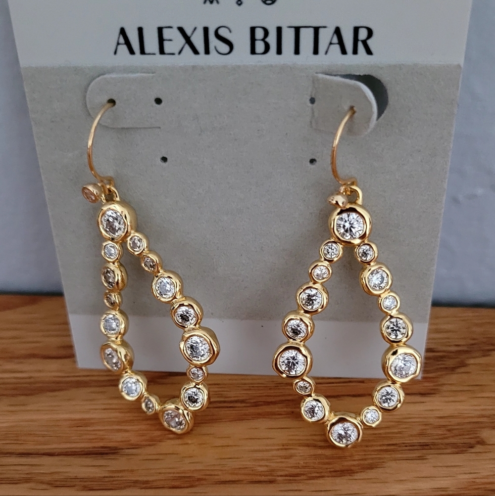 Alexis Bittar Gold Crystal Dangle Statement Earrings